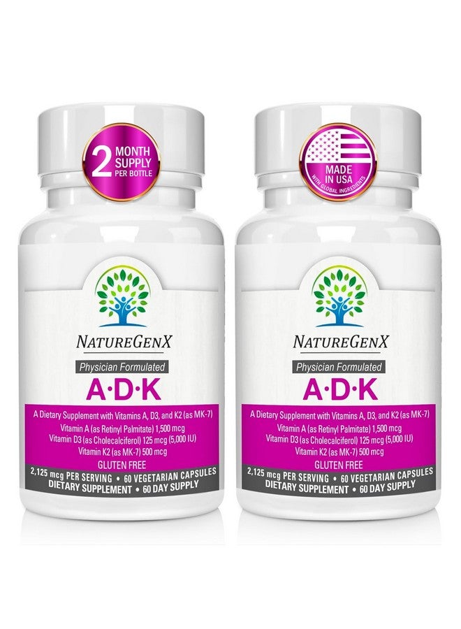 NatureGenX مكمل فيتامين NatureGenX ADK - صحة العظام المحسّنة مع فيتامينات A و D3 و K2 عالية الفعالية، خالي من الغلوتين، 60 كبسولة (عبوة من 2)  - Image 1