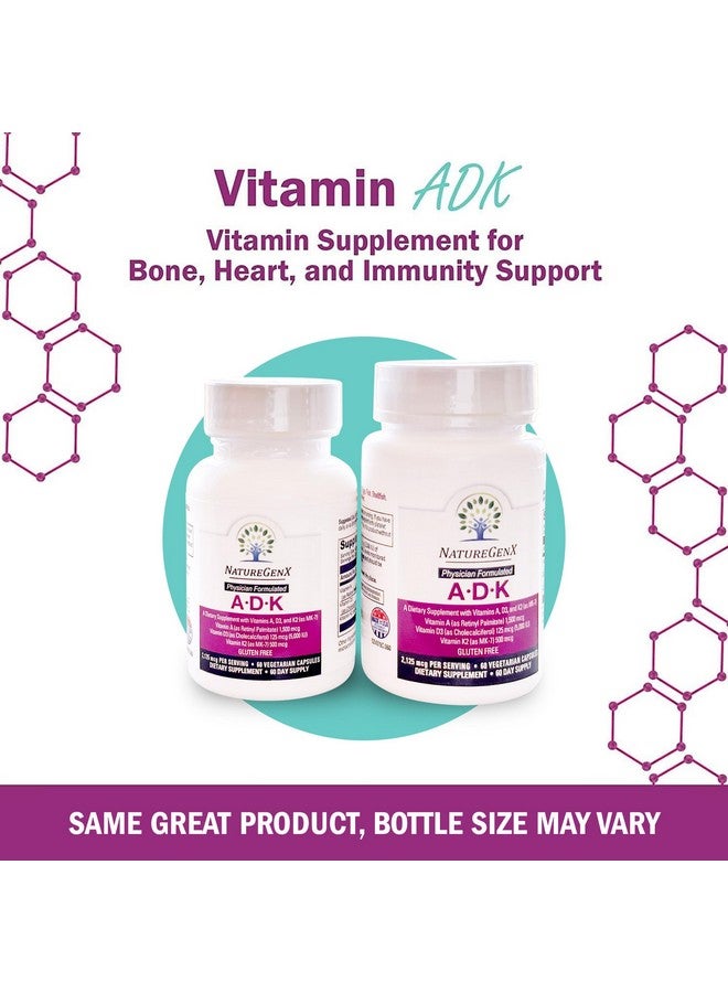NatureGenX مكمل فيتامين NatureGenX ADK - صحة العظام المحسّنة مع فيتامينات A و D3 و K2 عالية الفعالية، خالي من الغلوتين، 60 كبسولة (عبوة من 2)  - Image 2