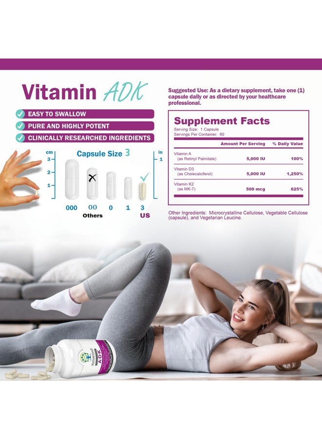 NatureGenX مكمل فيتامين NatureGenX ADK - صحة العظام المحسّنة مع فيتامينات A و D3 و K2 عالية الفعالية، خالي من الغلوتين، 60 كبسولة (عبوة من 2)  - Image 4