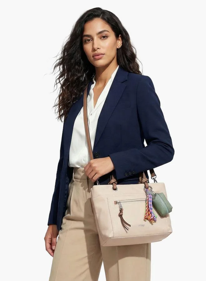 MISSY BEIGE Solid Tote Bag With Charm Accent for Women | Best Price UAE