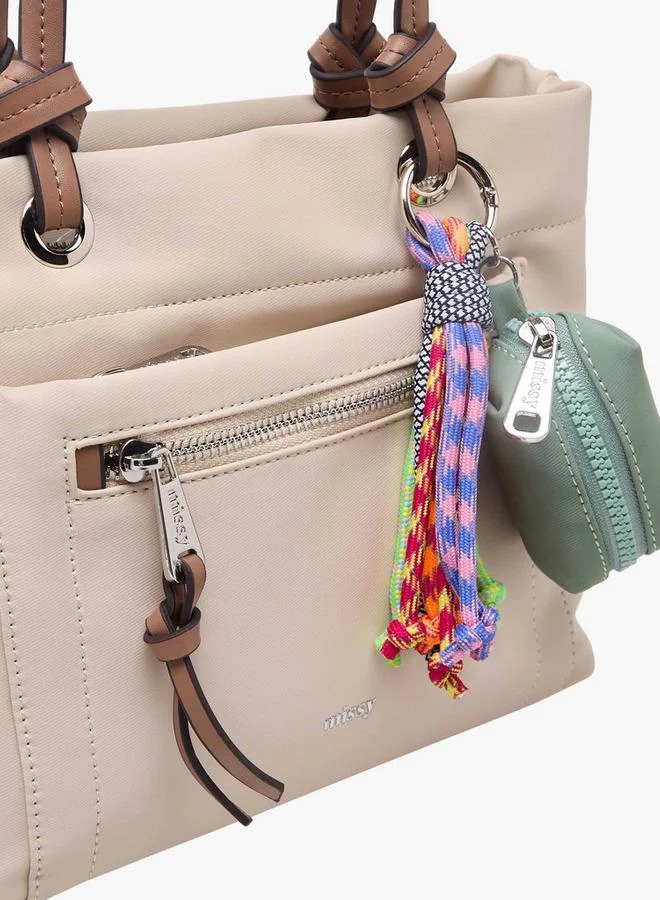 MISSY BEIGE Solid Tote Bag With Charm Accent for Women | Best Price UAE