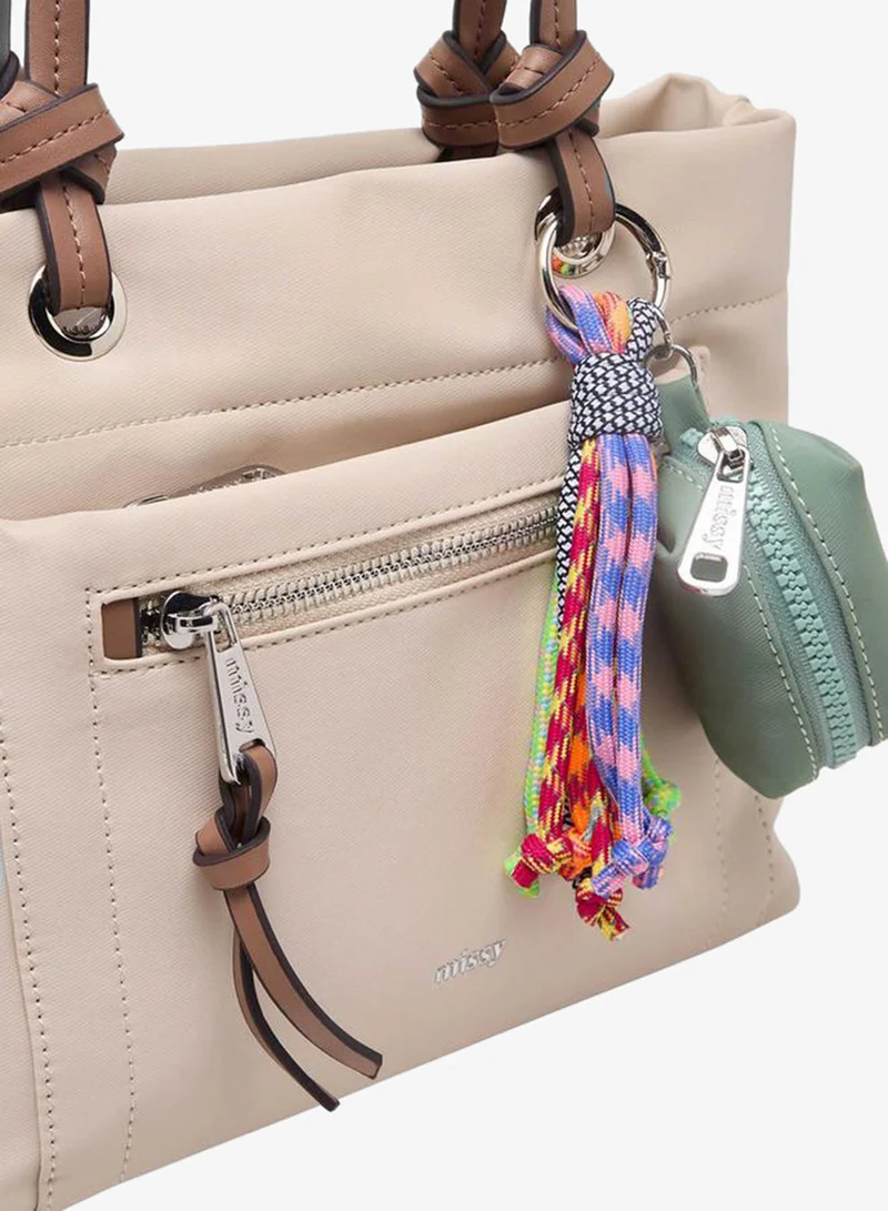 MISSY BEIGE Solid Tote Bag With Charm Accent for Women | Best Price UAE