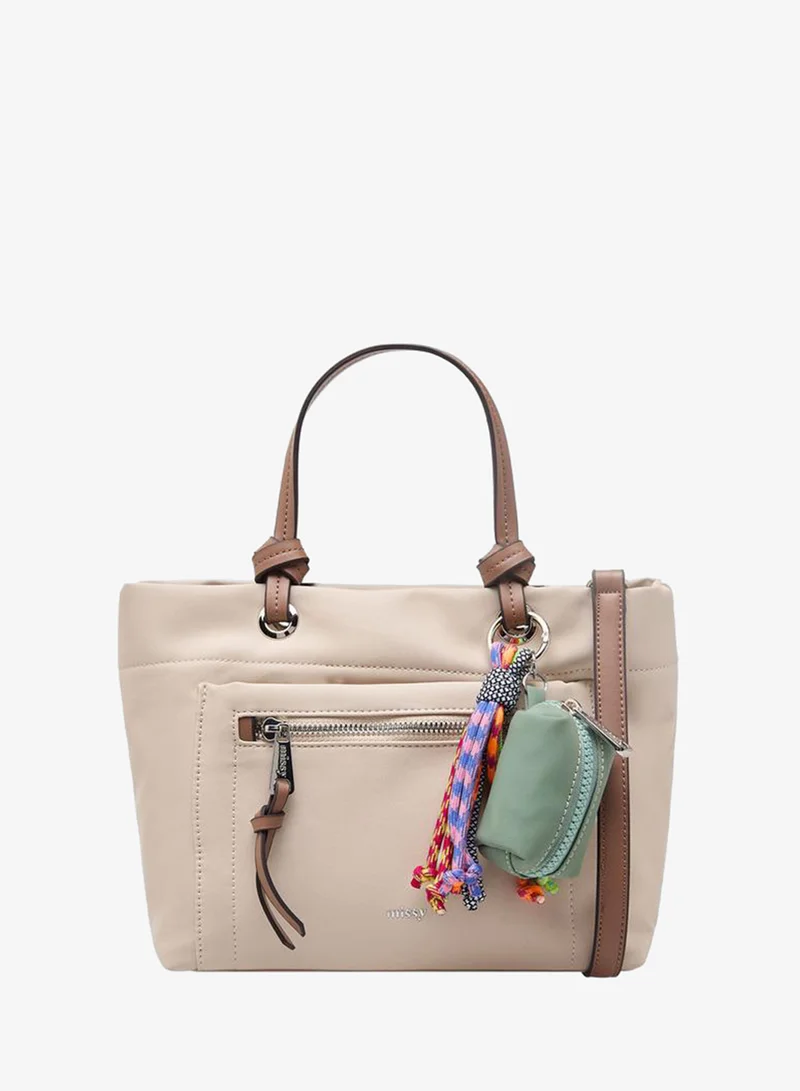 Solid Tote Bag With Charm Accent