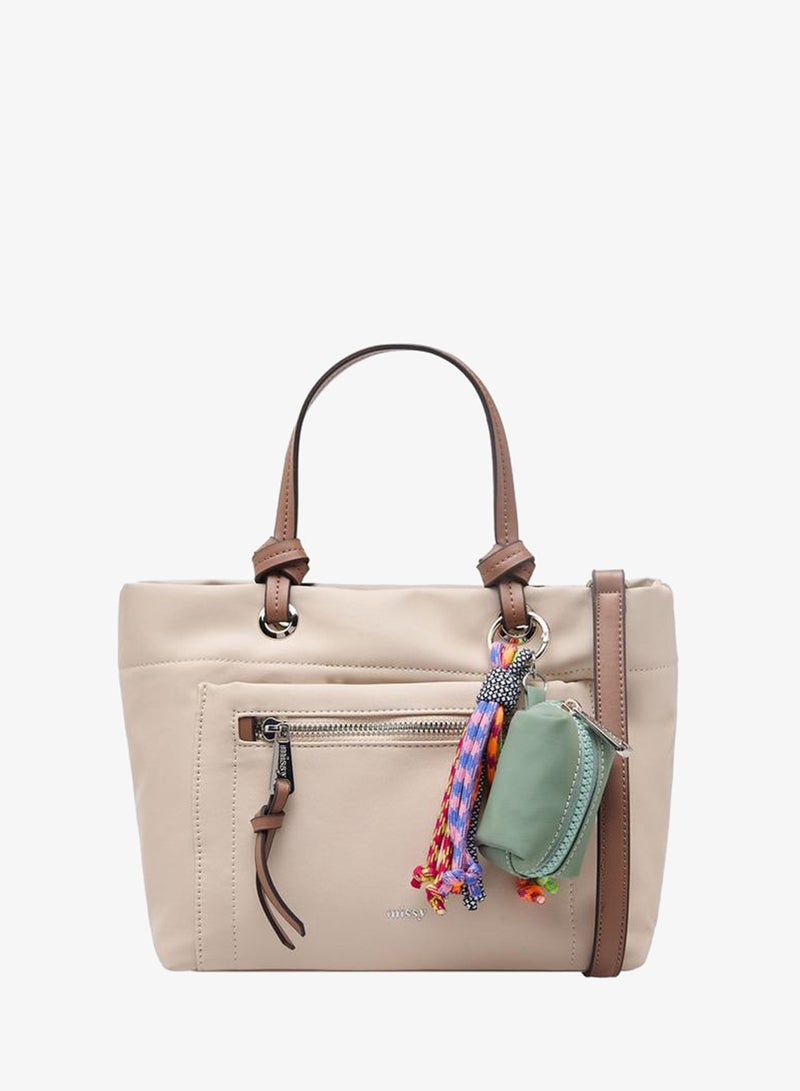 MISSY Solid Tote Bag With Charm Accent - Image 1