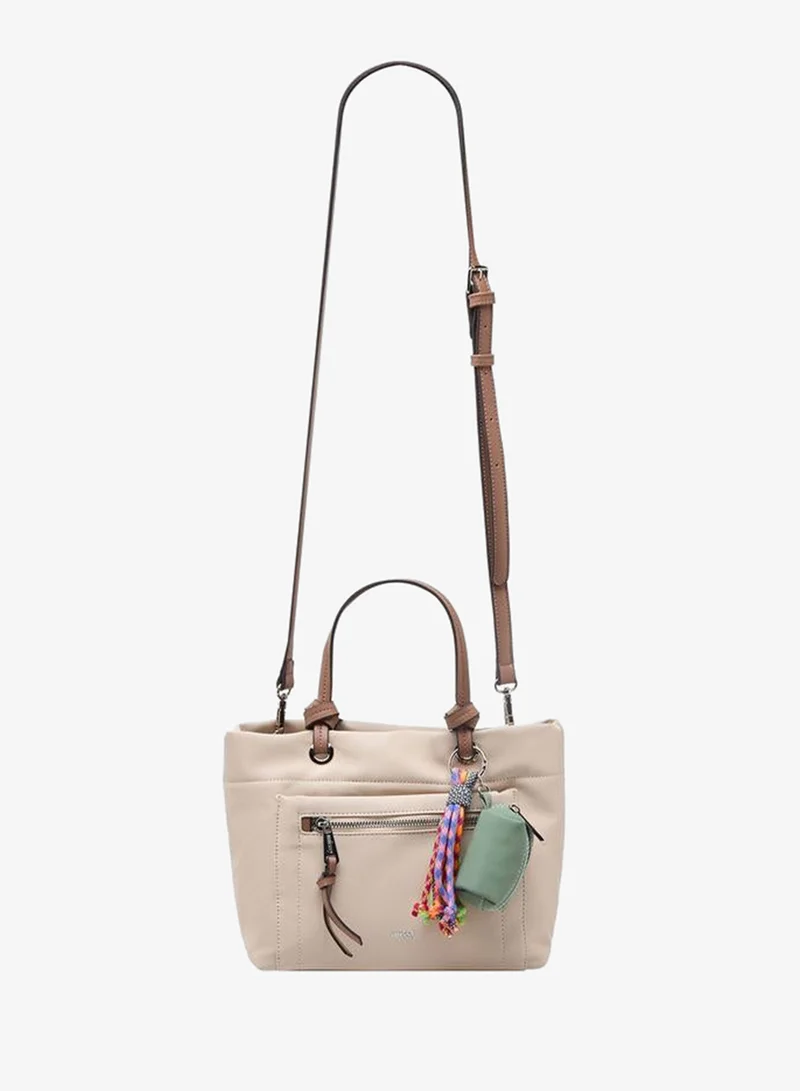 MISSY BEIGE Solid Tote Bag With Charm Accent for Women | Best Price UAE