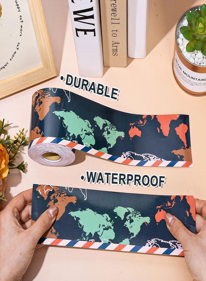 FYSUIMU 65.6 Ft Let's Explore World Map Bulletin Board Borders Travel The Map Straight Die Cut Trim Back to School Border Sticker Roll for Home Classroom Party Wall Decoration - Image 3