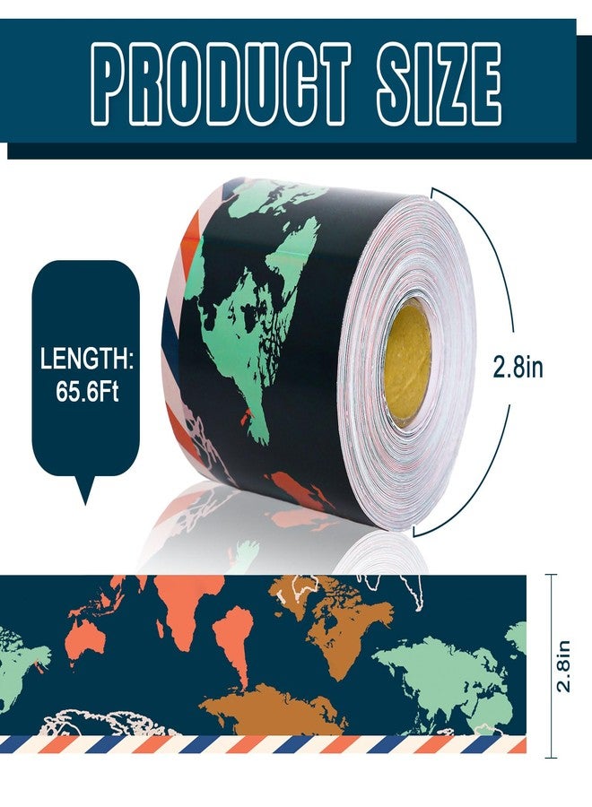 FYSUIMU 65.6 Ft Let's Explore World Map Bulletin Board Borders Travel The Map Straight Die Cut Trim Back to School Border Sticker Roll for Home Classroom Party Wall Decoration - Image 2