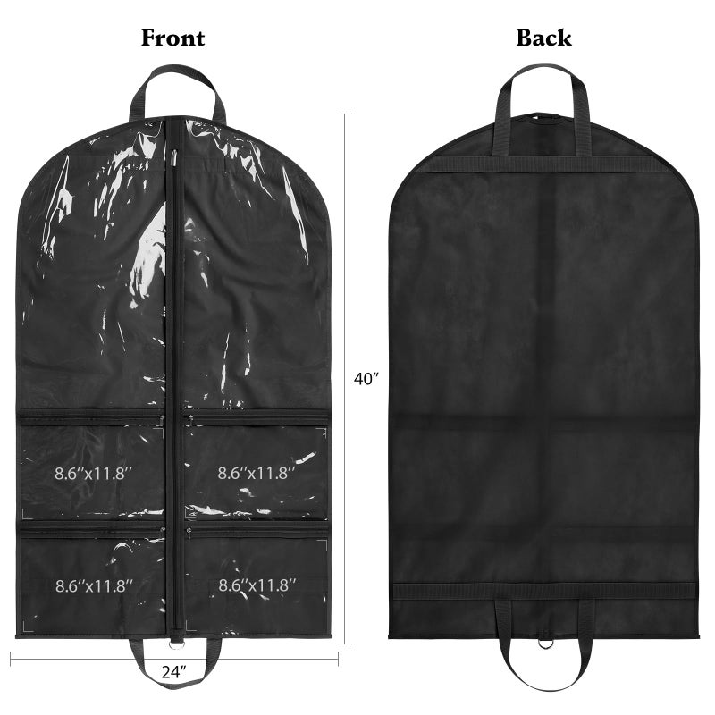 KEEGH Clear Garment Bags for Dance Costumes 40 inch Dance Garment Bags for Dancers Hanging Clothes for Closet Storage, with 4 Zipper Pockets for Dance Competitions, Ballet, Theatre, 6 Pack, Black - Image 2