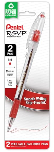 Pentel R.S.V.P. Ballpoint Pen, Medium Line, Red Ink, 2/Pack (BK91BP2B) - Image 1