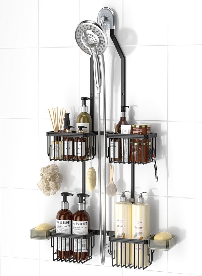 REINHARDT Aluminum Shower Caddy Hanging Adjustable Shower Caddy, Rustproof Hanging Shower Organizer with Hooks Soap Holders, Over Shower Head Caddy for Handheld Showerhead, Black - Image 1