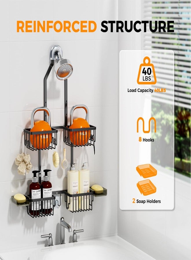 REINHARDT Aluminum Shower Caddy Hanging Adjustable Shower Caddy, Rustproof Hanging Shower Organizer with Hooks Soap Holders, Over Shower Head Caddy for Handheld Showerhead, Black - Image 4