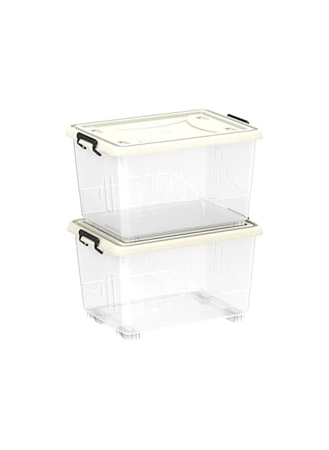 Cosmoplast 55L Clear Plastic Storage Set of 2 Box with Wheels & Lockable Lid  - Image 4