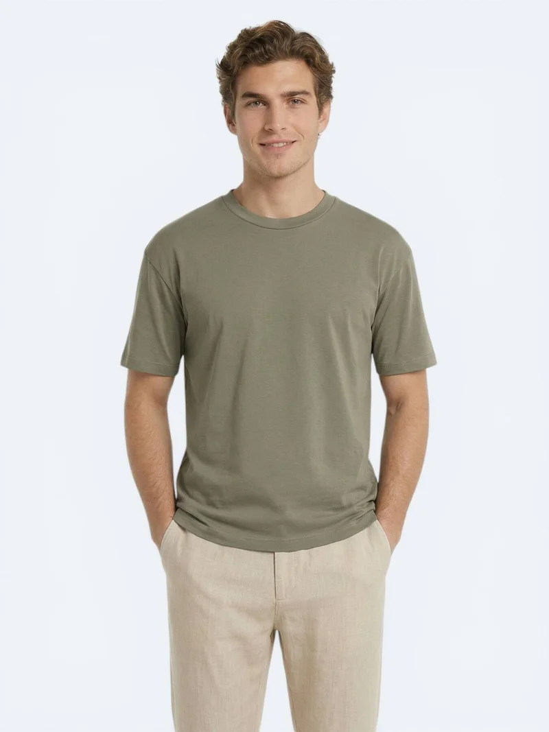 Kip Khaki Plain 100% Cotton T-Shirt