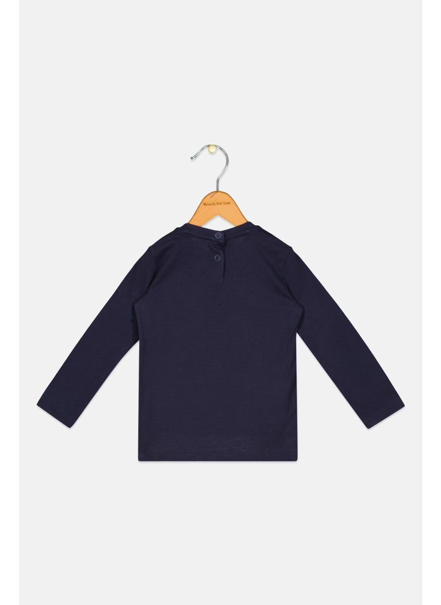 Chicco - Toddler Girls Round Neck Long Sleeve Graphic Print Top, Navy Combo - Image 1