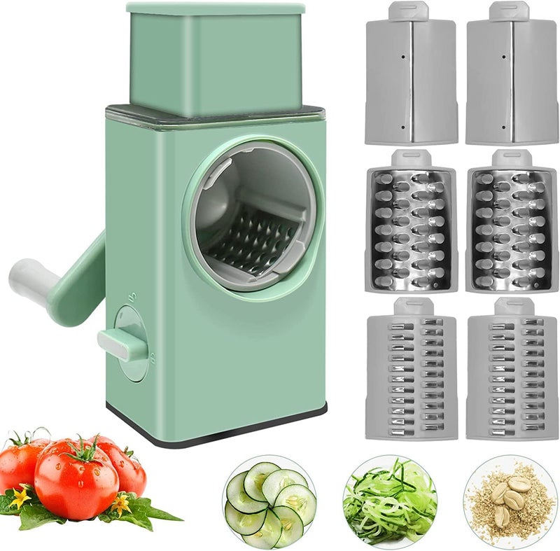 BBD kitchen shop Rotary Vegetable Slicer Round Mandoline Slicer Grater Shredder Salad Maker Large Feed Port Suction Base Cutter for Vegetable Fruit Cookie Oreo Nuts Plastic - Image 1