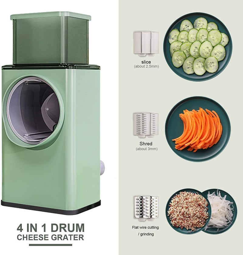 BBD kitchen shop Rotary Vegetable Slicer Round Mandoline Slicer Grater Shredder Salad Maker Large Feed Port Suction Base Cutter for Vegetable Fruit Cookie Oreo Nuts Plastic - Image 3