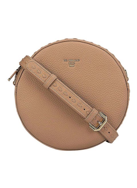 Solid Leather Structured Crossbody Bag Beige