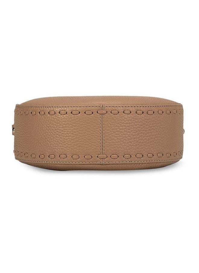 Da Milano - Solid Leather Structured Crossbody Bag Beige - Image 1