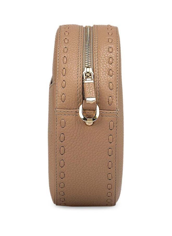 Da Milano - Solid Leather Structured Crossbody Bag Beige - Image 1