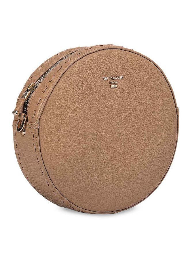 Da Milano - Solid Leather Structured Crossbody Bag Beige - Image 1