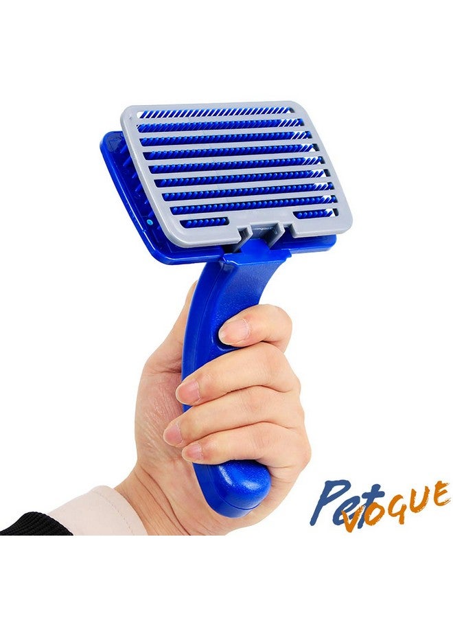 بت فرشاة تنظيف شعر الكلاب من سليكر للاستخدام اليومي لتنظيف الفراء المتساقط والأوساخ، رائعة للكلاب والقطط ذات الشعر المتوسط والطويل، مشط تنظيف ذاتي لشعر الكلاب لإزالة التشابك والتساقط - أزرق - Image 3