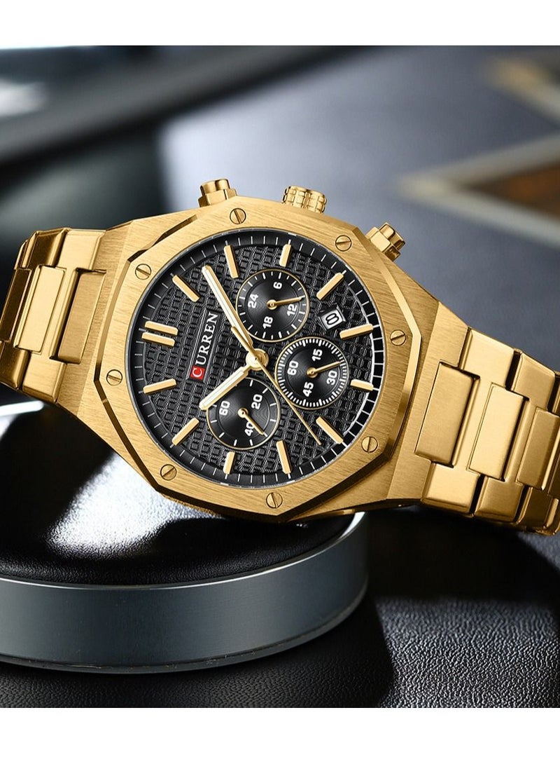 CURREN 8440M Men Quartz Business Watch Stainless Steel Band Alloy Case Fashion Multifunction Wristwatch Abrastion Resistant Glass 3ATM Luminous Display Chronograph Calendar Date Watches - Image 4