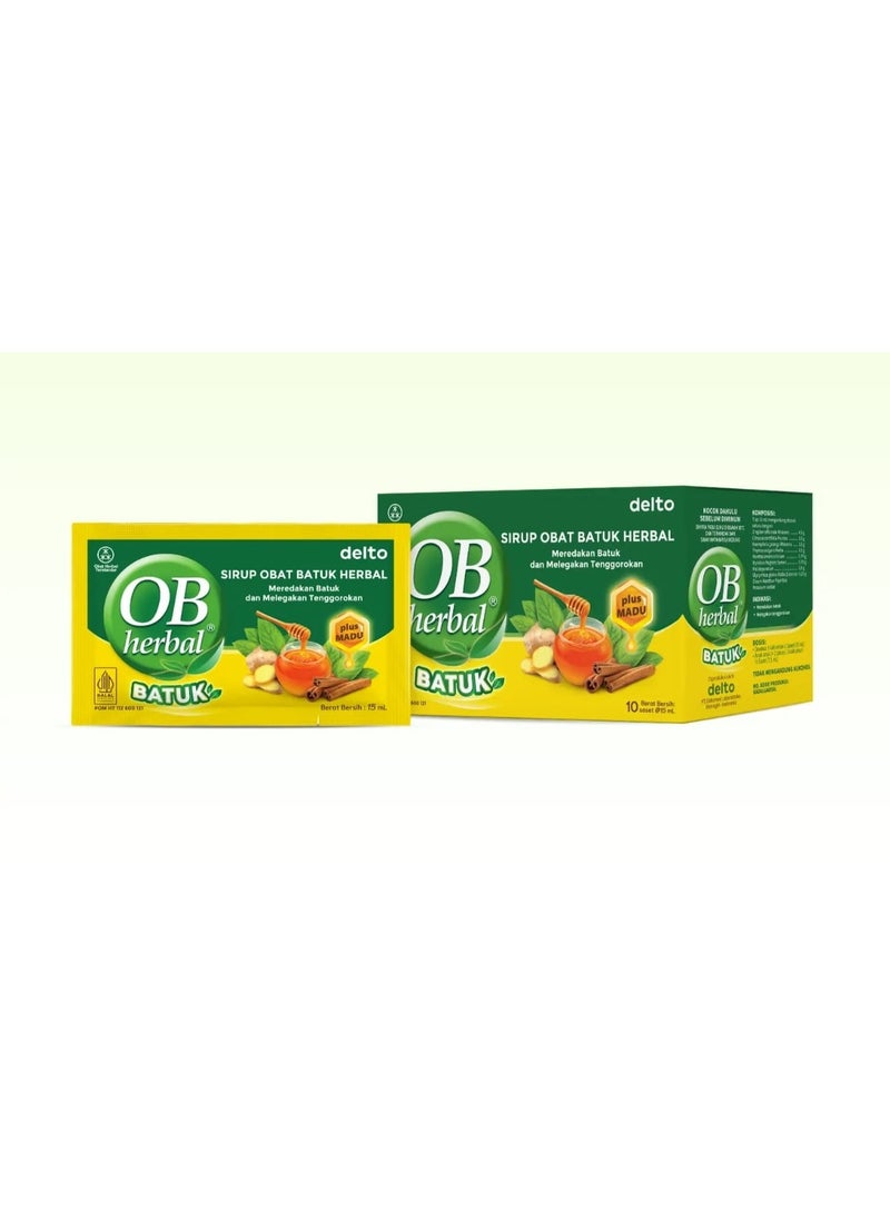 Herbal OB Herbal Syrup for Cough Relief and Soothing of Sore Throats, 10 Sachets x 15ml - Image 1