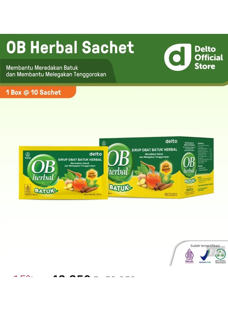 Herbal OB Herbal Syrup for Cough Relief and Soothing of Sore Throats, 10 Sachets x 15ml - Image 2
