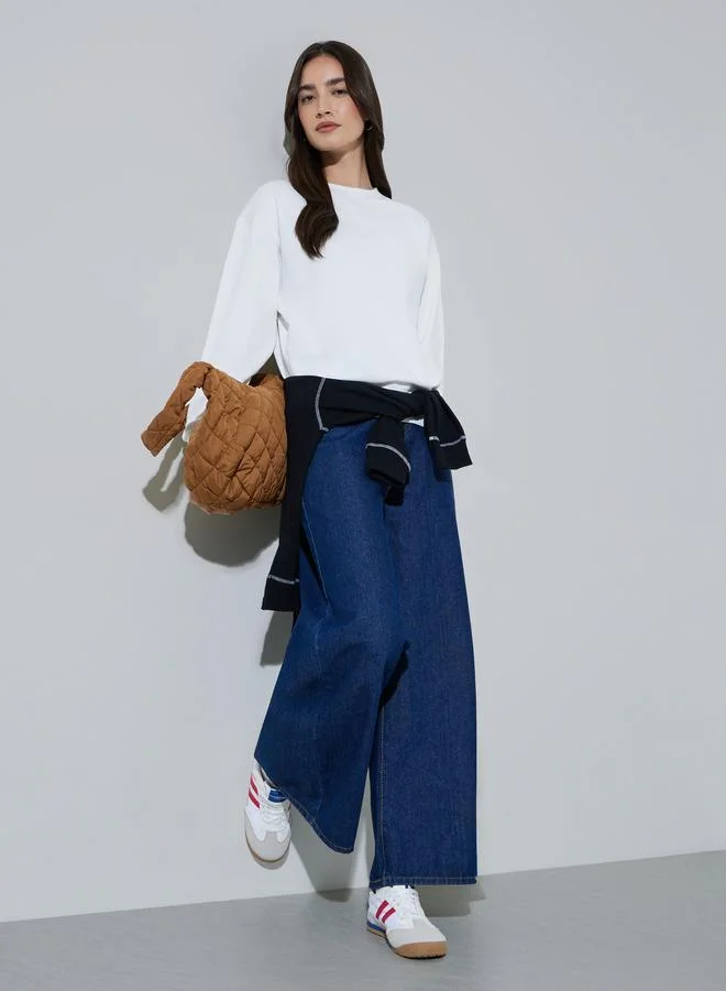 ستايلي White Solid Oversize Pullover Sweatshirt