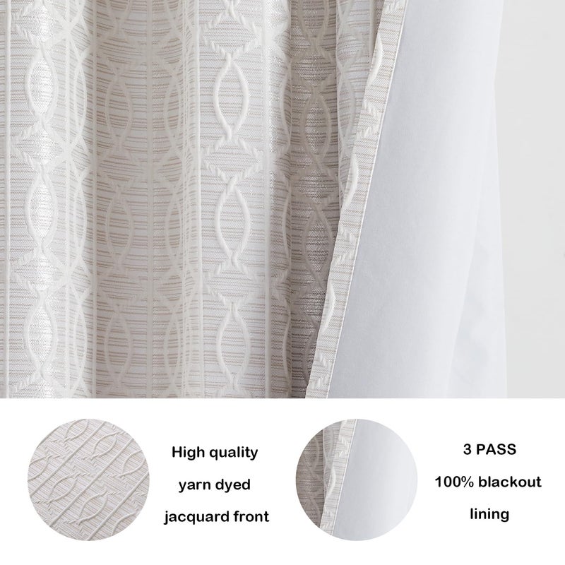 Drapexpert Cream and Silvery 100% Blackout Curtains 96 Inch Length 2 Panels, Jacquard Thermal Insulated Noise Reducing Grommet Drapes for Bedroom Living Room, 2pcs, 52" W x96 L - Image 4