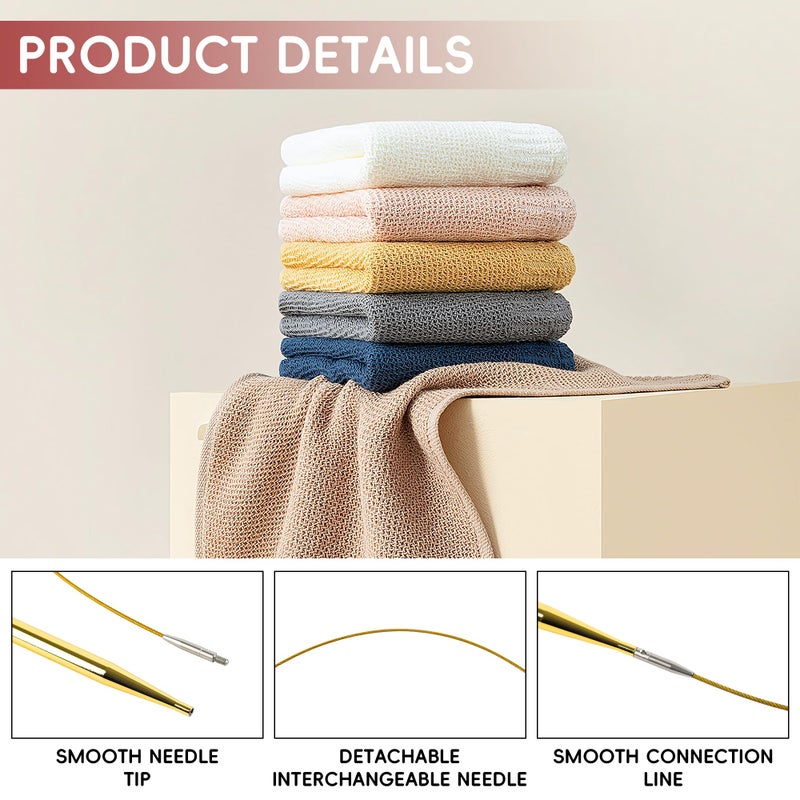 Froggod 27Pc Gold Plated Tunisian Crochet Hooks Set 3mm-10mm, Interchangeable Aluminum Crochet Hook with Cable, Long Crochet Hooks for Tunisian Crochet, Versatile Crochet Hook Set for Craft Enthusiasts - Image 4
