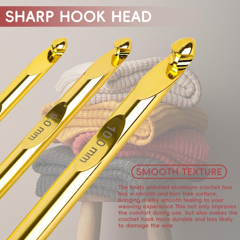 Froggod 27Pc Gold Plated Tunisian Crochet Hooks Set 3mm-10mm, Interchangeable Aluminum Crochet Hook with Cable, Long Crochet Hooks for Tunisian Crochet, Versatile Crochet Hook Set for Craft Enthusiasts - Image 3