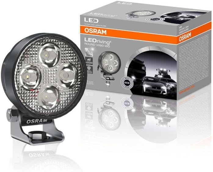 أوسرام LEDriving ROUND VX80-WD، أضواء قيادة LED للإضاءة القريبة/المدى القصير، عريضة، 1150 لومن، شعاع ضوئي يصل إلى 240 متر، ضوء بقعة LED 12V/24V، معتمد من ECE - Image 1