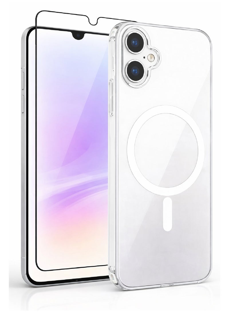 م ة ب م جراب مغناطيسي شفاف لهاتف سامسونج جالاكسي A05 مع واقي شاشة من الزجاج المقوى، عبوة من قطعتين - Image 1