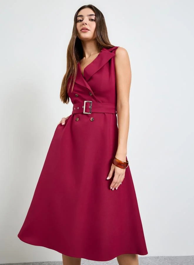 ستايلي Magenta Sleeveless Blazer Midi Dress with Belt
