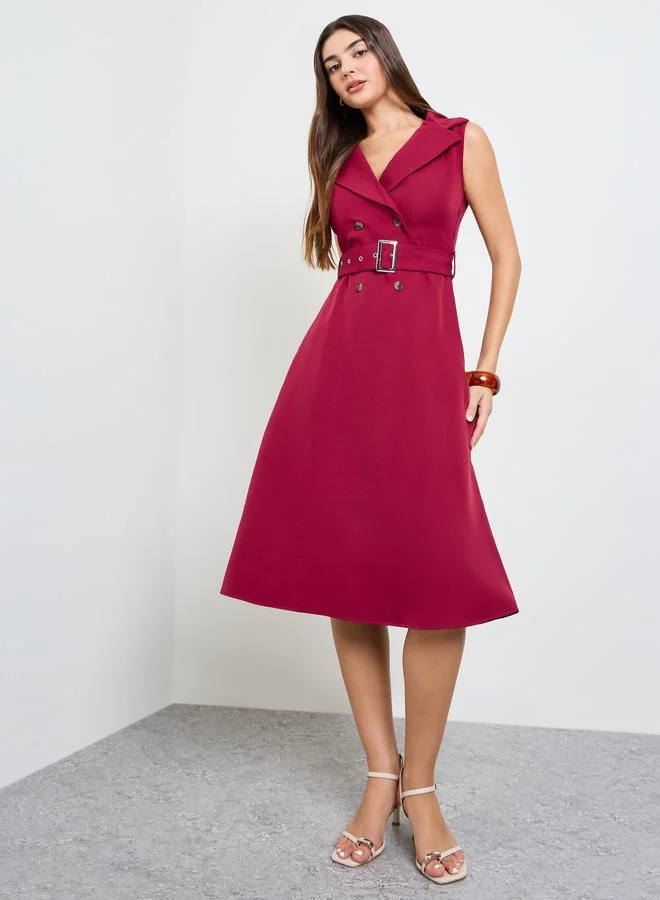 ستايلي Magenta Sleeveless Blazer Midi Dress with Belt