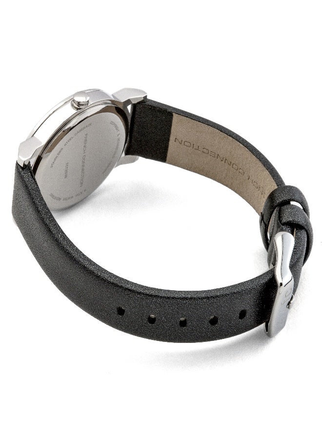 French Connection Men's White Mother-of-Pearl Dial Black Leather Strap Analog Watch 33mm - Image 3