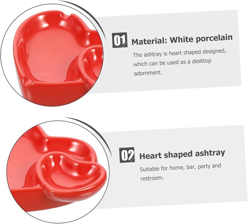 Heart Shaped Ceramic Ashtray Heat Resistant Decorative Ash Holder For Home Office - Image 4