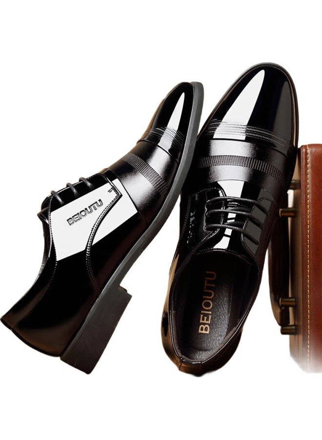 BEIOUTU Men'S Business Formal Leather Shoes Men'S Bright Leather Fashion Comfortable Wear-Resistant Soft Surface Shoes Men 6708 Black 39 - Image 2