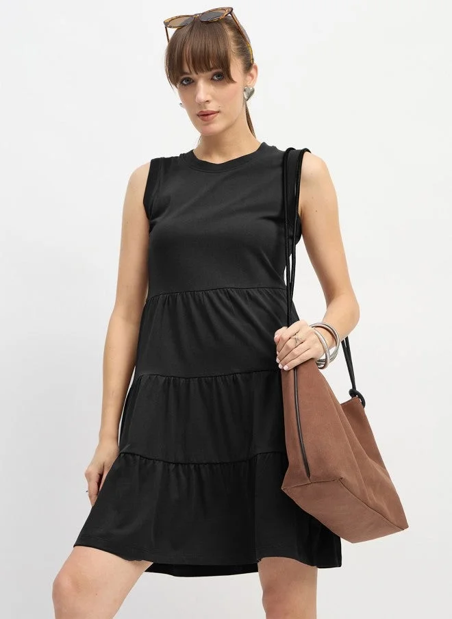 SASSAFRAS Black T-Shirt Dress for Women