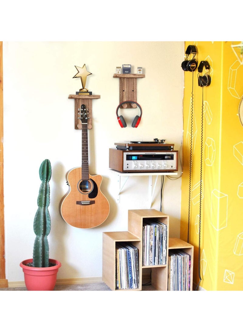 general Single Guitar Wall Mount with Shelf - 2-Tier Hanger for Guitar & Small Decor Anti-Scratch Padding for Home Studio - Image 2
