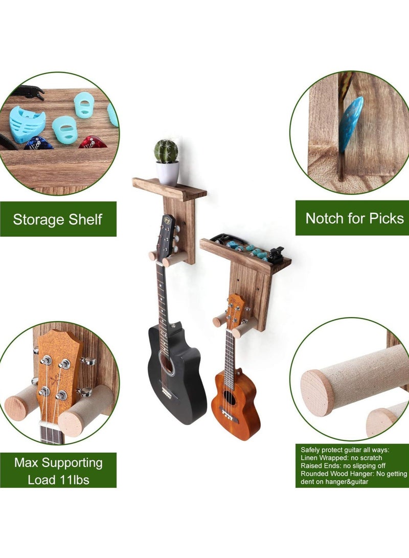 general Single Guitar Wall Mount with Shelf - 2-Tier Hanger for Guitar & Small Decor Anti-Scratch Padding for Home Studio - Image 3
