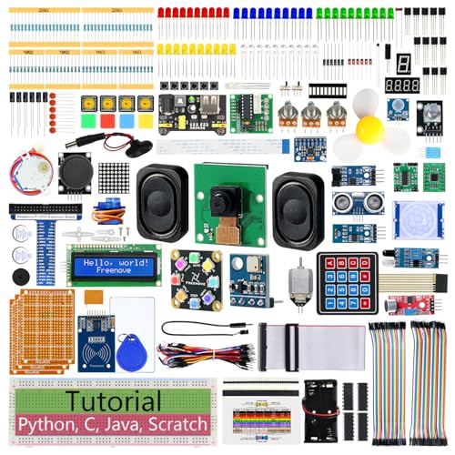 Freenove Complete Starter Kit for Raspberry Pi 5 4 B 3 B+ 500 Zero 2 W, 1170-Page Tutorial, Python C Java Scratch Processing Code, 386 Items, 164 Projects, Camera Speaker (Raspberry Pi NOT Included) - Image 1