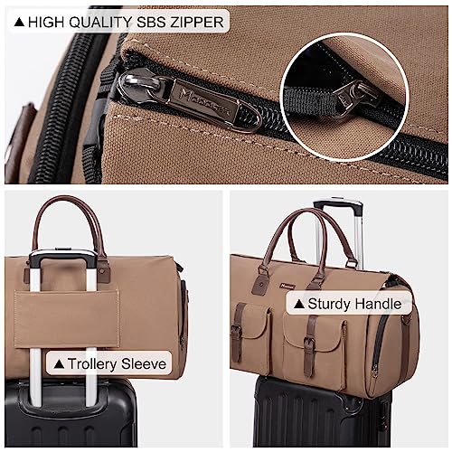 Modoker Convertible Weekender Bag - Canvas Duffle Bags for Travel with Hanging Feature, Brown - Image 4