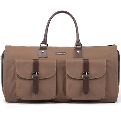 Modoker Convertible Weekender Bag - Canvas Duffle Bags for Travel with Hanging Feature, Brown - Image 1