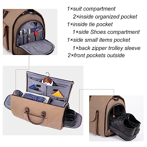 Modoker Convertible Weekender Bag - Canvas Duffle Bags for Travel with Hanging Feature, Brown - Image 5