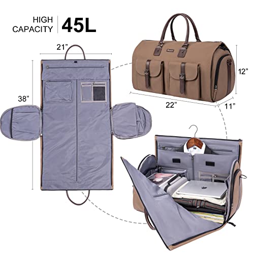 Modoker Convertible Weekender Bag - Canvas Duffle Bags for Travel with Hanging Feature, Brown - Image 3