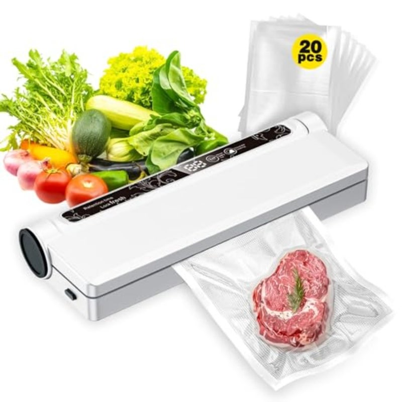 Portable vacuum sealer for kitchen, travel, camping: 75KPA suction, dry/moist modes, BPA-free bags, digital timer, lightweight design - Image 1