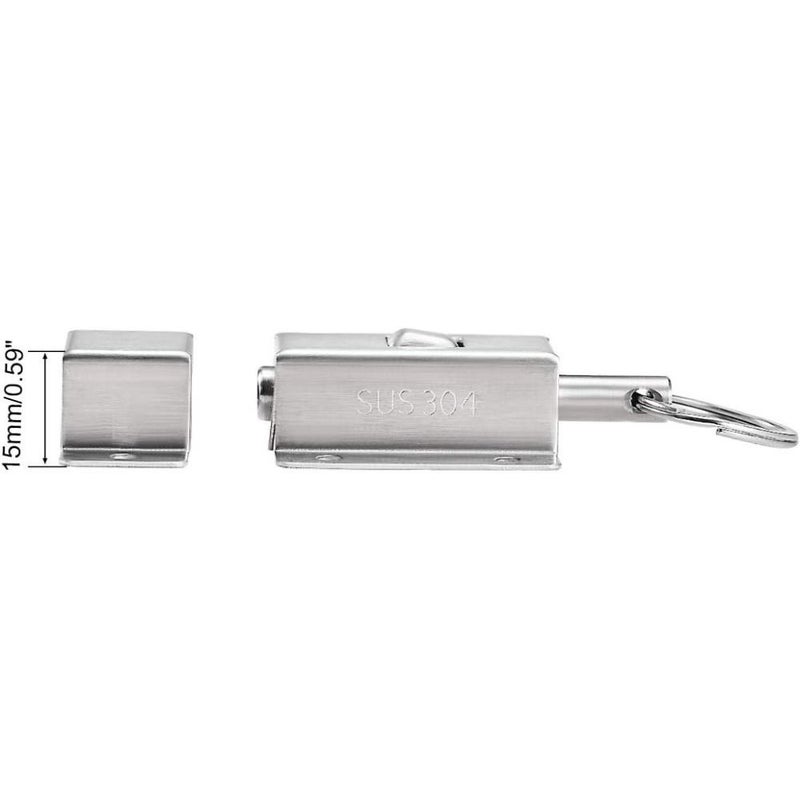 Silvery Stainless Steel 304 Ring Pull Spring Auto Sliding Door Barrel Bolt 2pcs - Image 4