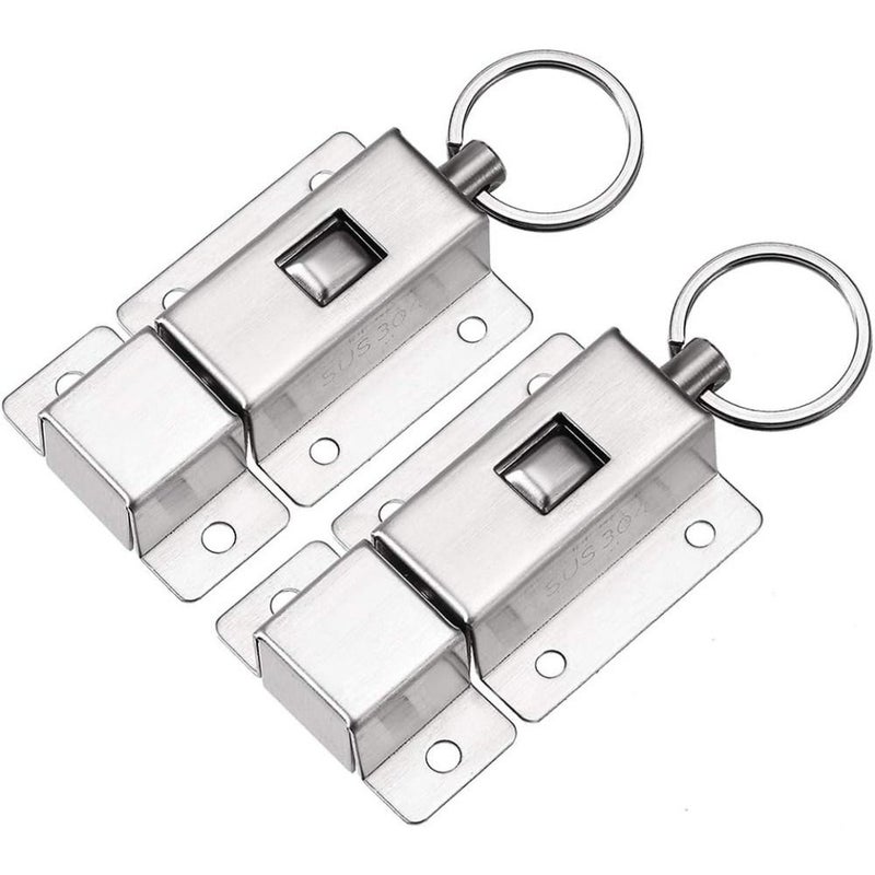 Silvery Stainless Steel 304 Ring Pull Spring Auto Sliding Door Barrel Bolt 2pcs - Image 1